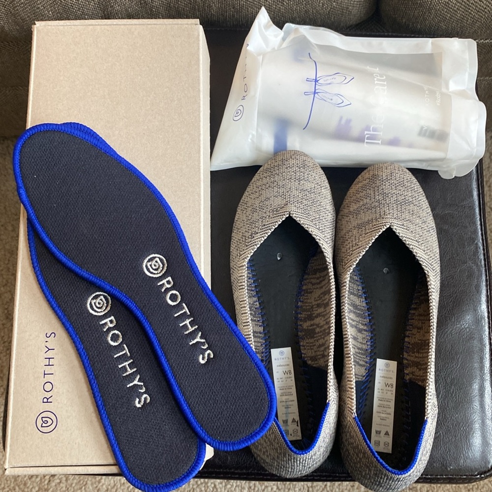 Taupe Heather Rothy’s Flats + care kit
